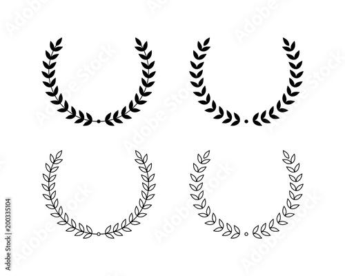Realistic Set of Circular Laurel Foliate, wreath drawing award, achievement, heraldy