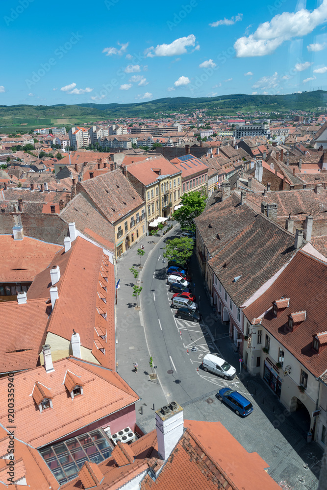 A view to the Sibiu's historical center from above