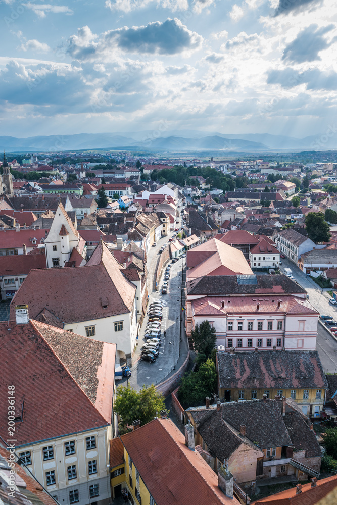 Obraz premium The view of the historical center of Sibiu from above