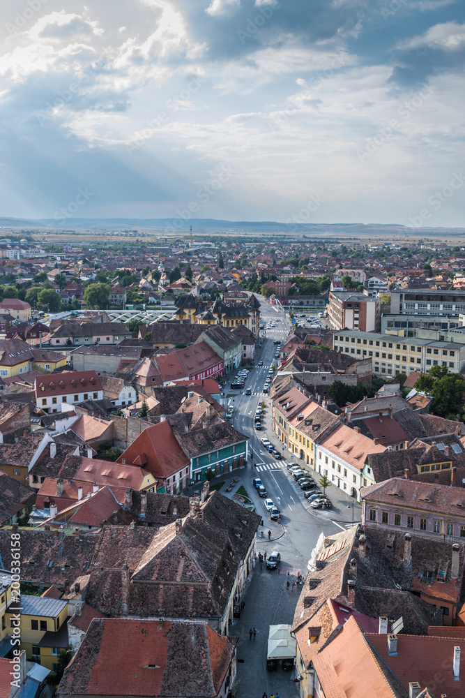 The view of the historical center of Sibiu from above