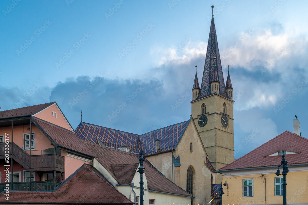 View to the Lutheran Cathedral from the historical center of Sibiu View to the Lutheran Cathedral from the historical center of Sibiu