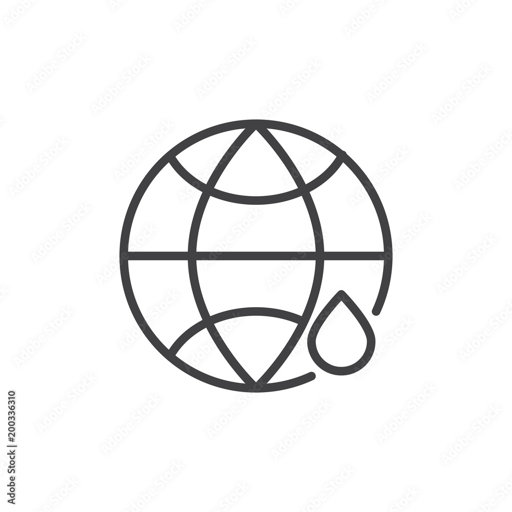Globe and water drop outline icon. linear style sign for mobile concept and web design. World water day simple line vector icon. Symbol, logo illustration. Pixel perfect vector graphics Globe and water drop outline icon. linear style sign for mobile concept and web design. World water day simple line vector icon. Symbol, logo illustration. Pixel perfect vector graphics