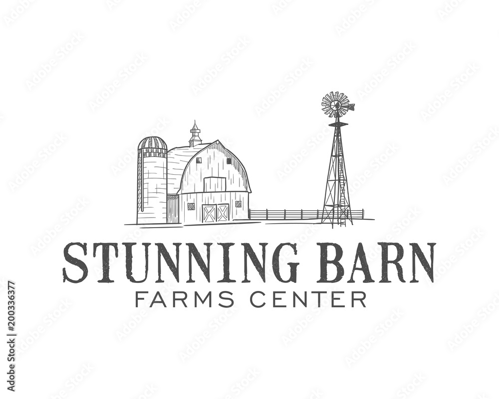 Awesome Barn Farm center Logo hand drawn 