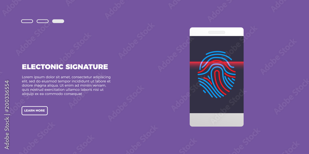Fototapeta premium Electronic fingerprint on pass scanning mobile phone screen, security check. Vector illustration concept