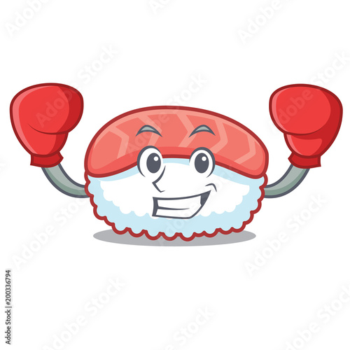 Boxing sushi salmon character cartoon