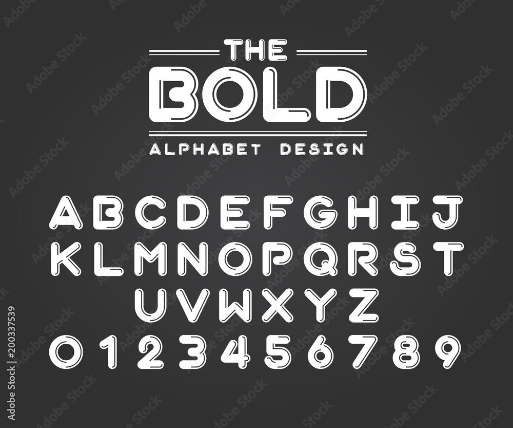 THE BOLD modern uppercase calligraphic alphabet and numbers design- Vector Illustration