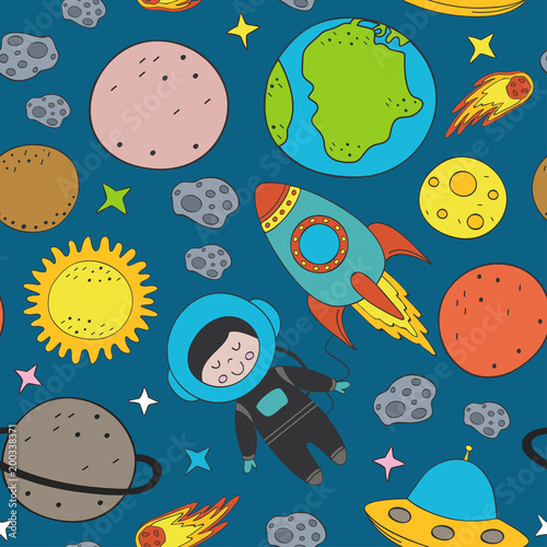 Obrazy do salonu dla dzieci -Chłopiec astronauta w kosmosie
