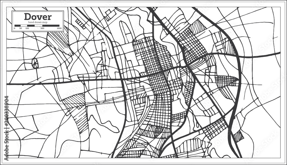 Obraz premium Dover Delaware USA City Map in Retro Style. Outline Map.