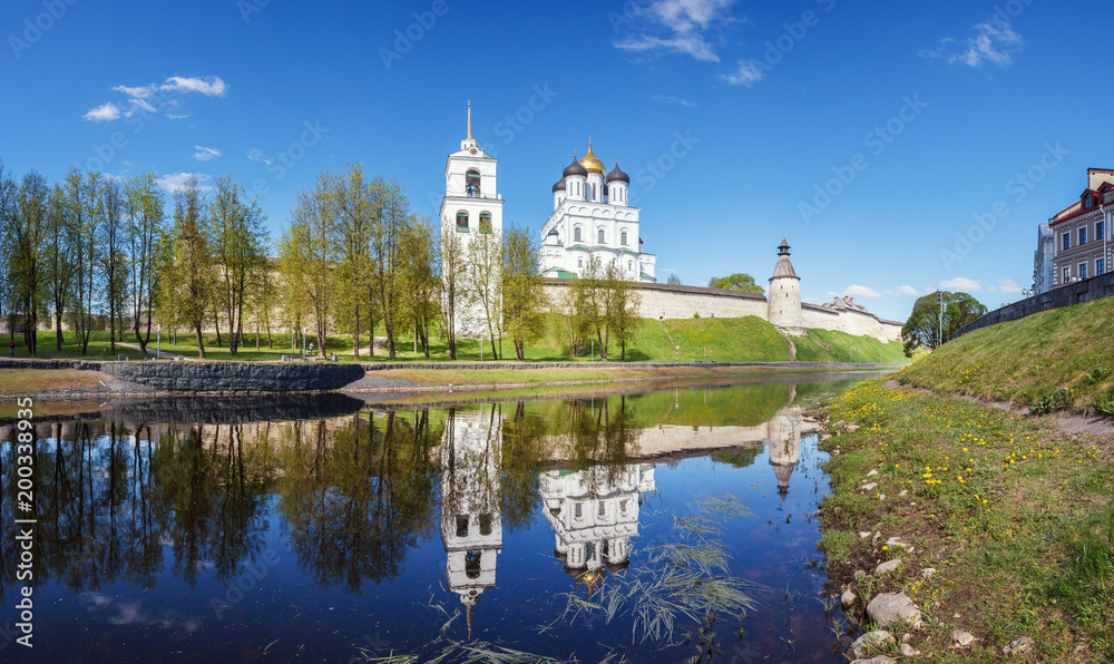 Holy Trinity Cathedral on the bank of the Pskova river