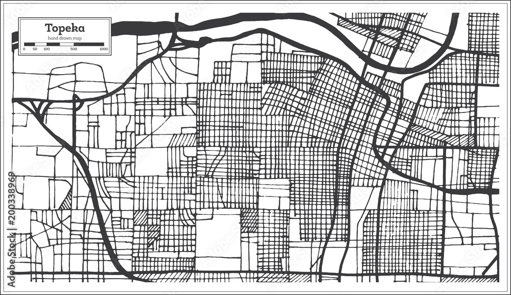Topeka Kansas USA City Map in Retro Style.