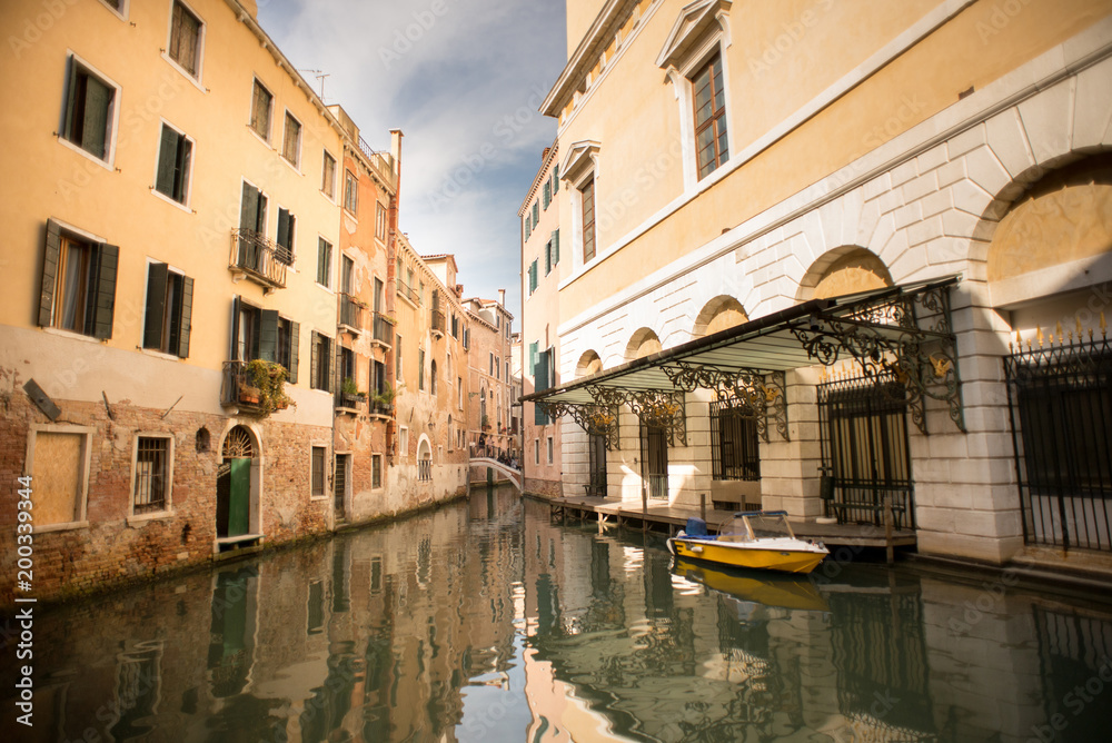 Channel in Venice, Italy. Old Town with Ancient Buildings.
