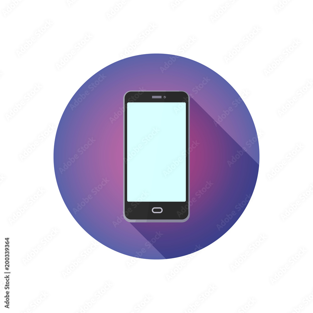 Round flat icon for website. cell phone on purple background, Round flat icon for website. cell phone on purple background,