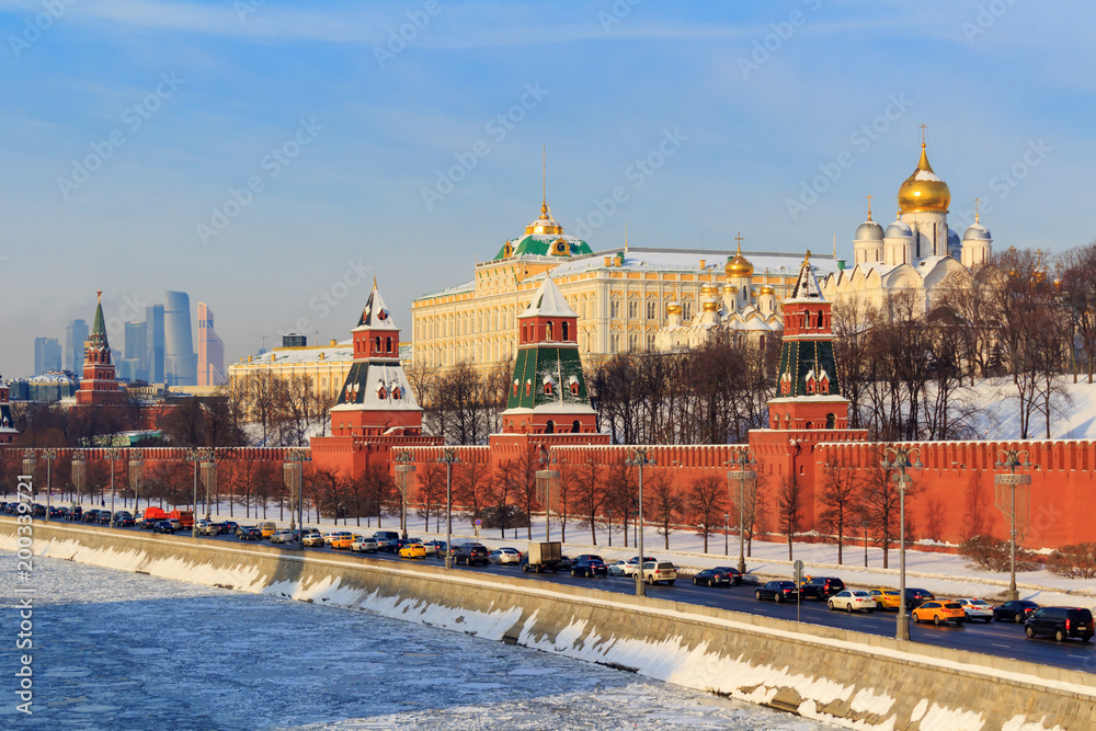 Moscow Kremlin on a sunny winter morning. Moscow in winter
