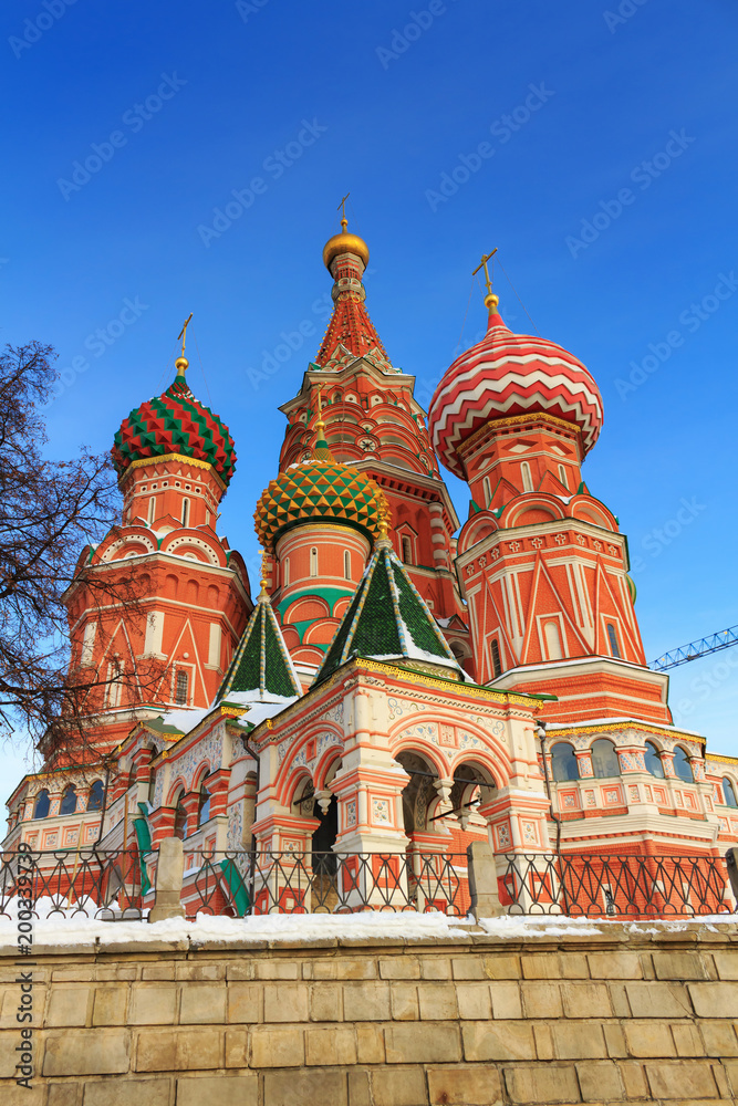 St. Basil's Cathedral on the Red Square in Moscow on a sunny winter morning