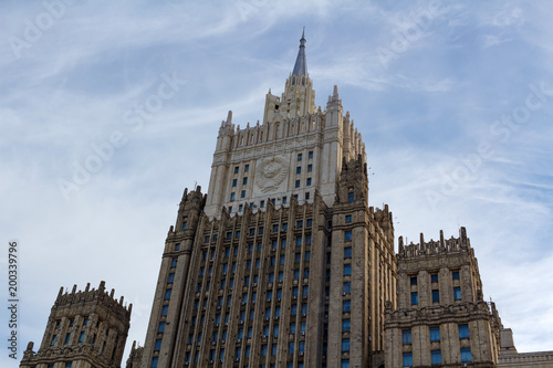 Building of the Ministry of foreign affairs of the Russian Federation against the blue sky in Moscow