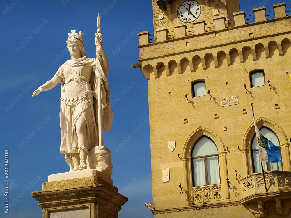 Palazzo Publico - The Public Palace - and The Statue of Liberty in San Marino	