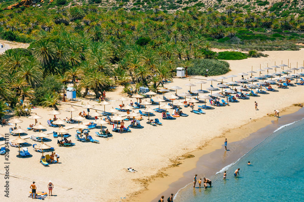 Famous beach at Vai with beautiful palm forest on east Crete, Greece