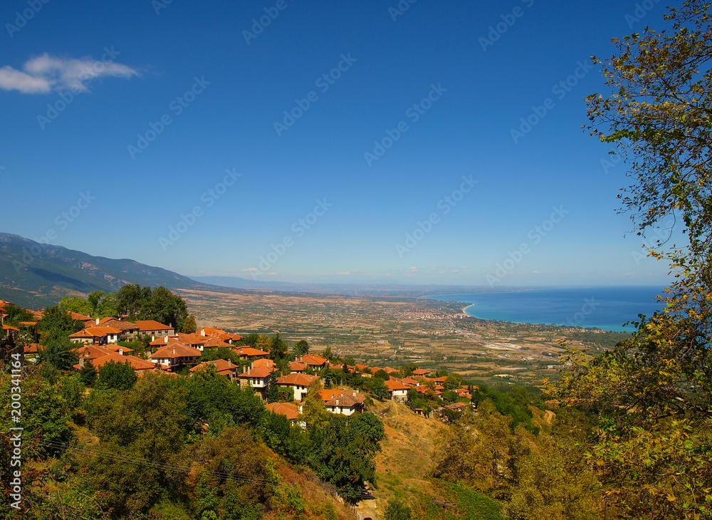 Panoramic view of the picturesque tourist village of old Panteleimonas village in Pieria, Greece	