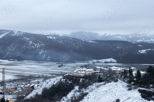 View of Annifo town, near Colfiorito (Umbria), in the middle of winter snow. This little town was severely damaged by 1997 earthquake
