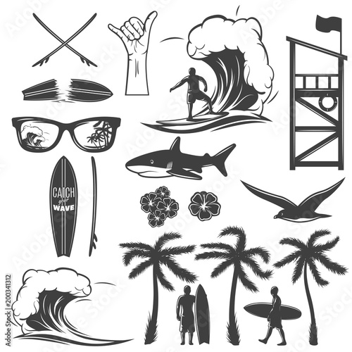 Surfing Black Icon Set