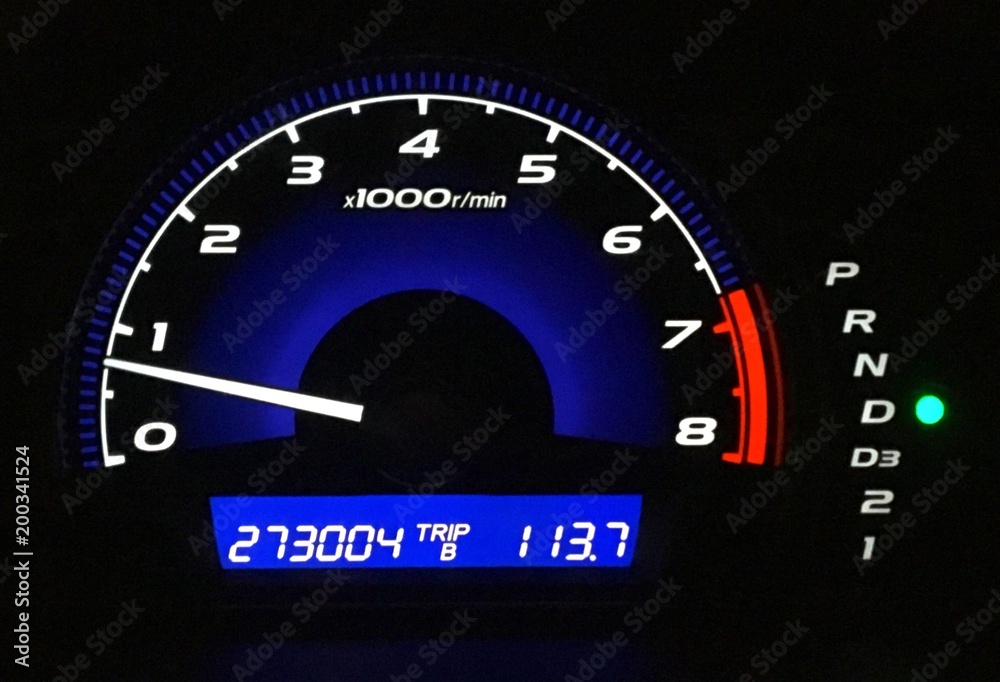 Mileage display panel on the racing car. Dashboard control cars. Analog ...