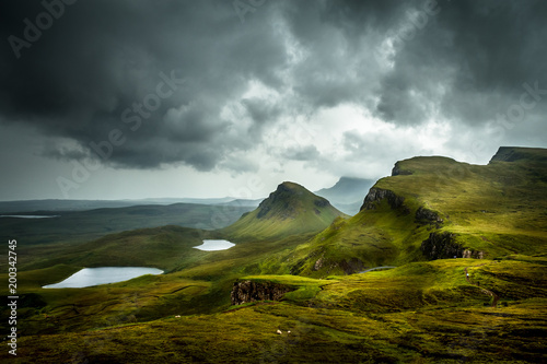 Scenic view of beautiful landscape the Quiraing - Isle of Skye - Scotland 