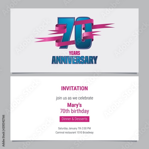 70 years anniversary invitation to celebration vector illustration