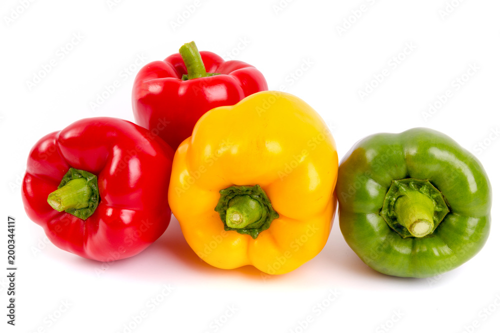 Yellow, Red, and Green pepper isolated on white background