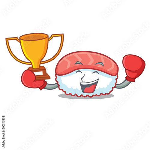 Boxing winner sushi salmon mascot cartoon