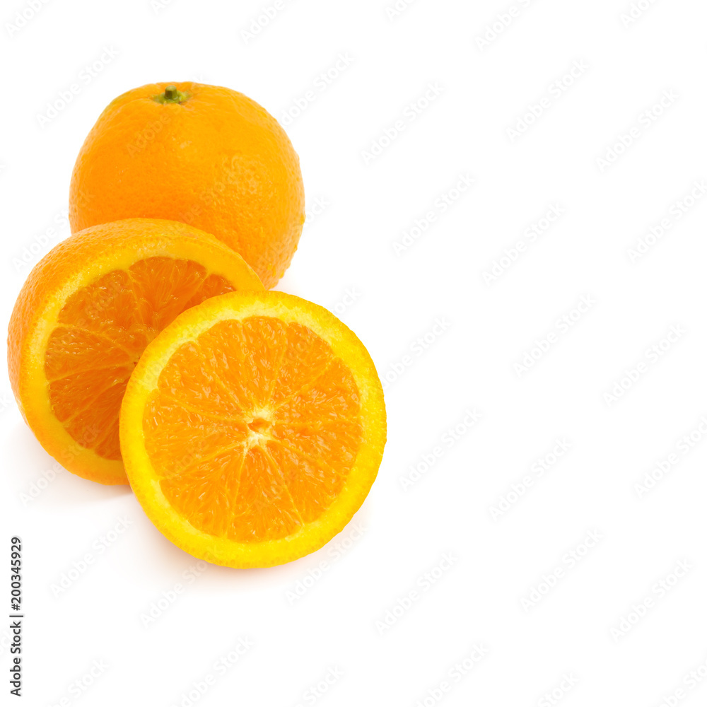 Fresh orange isolated on white background.