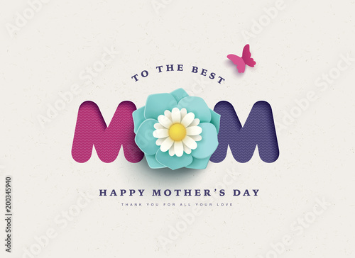 Happy Mother's Day greeting card with typography design and beautiful blossom flower photo