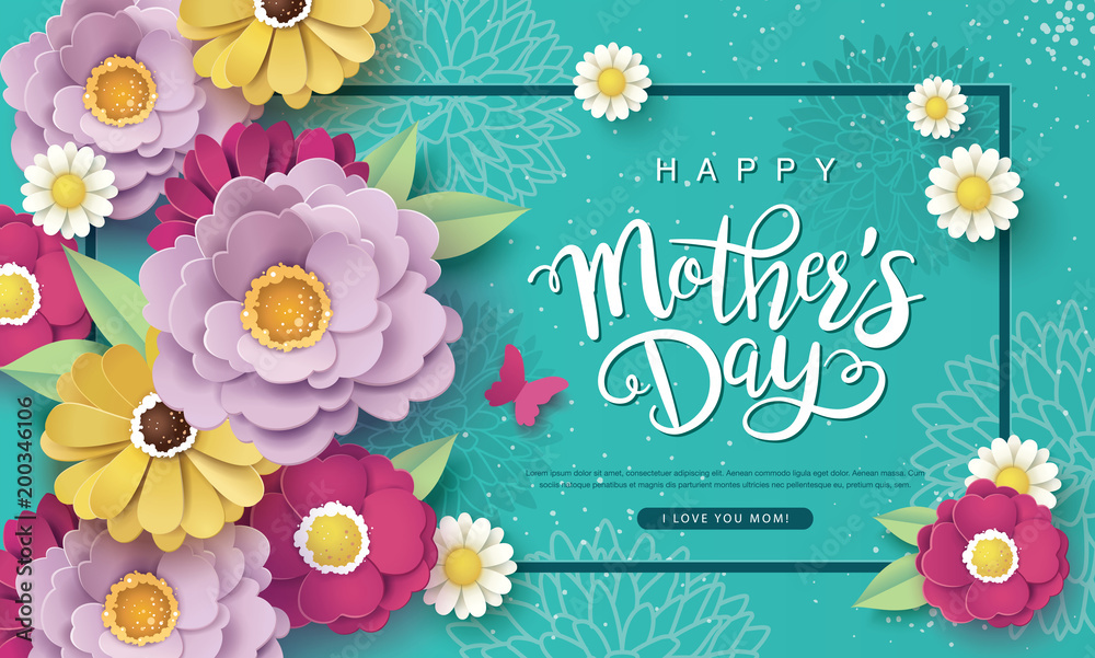 Happy Mother's Day greeting card design with beautiful blossom flowers - obrazy, fototapety, plakaty 