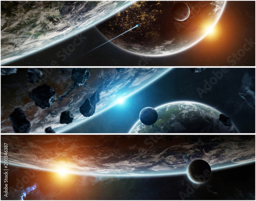 Fototapeta Naklejka Na Ścianę i Meble -  Panorama of distant planet system in space 3D rendering elements of this image furnished by NASA