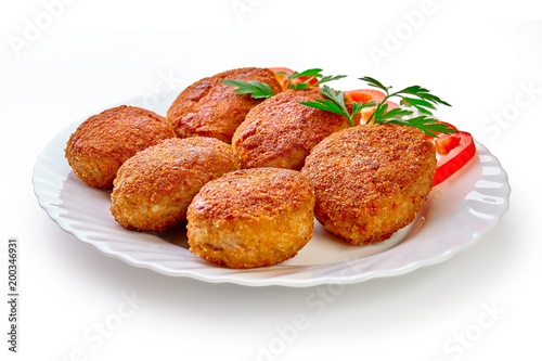 Fried breaded cutlet isolated on white background