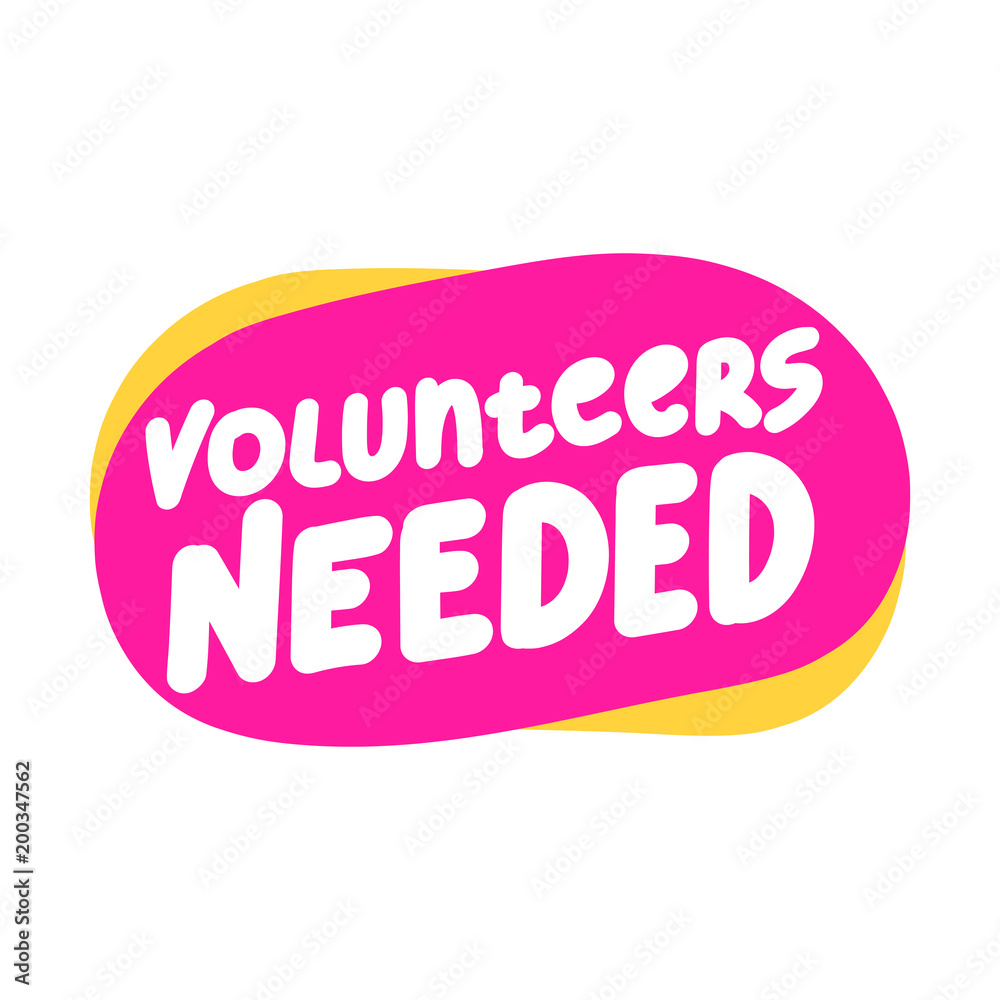 Volunteers needed. Hand drawn vector symbol, sign, banner illustration on white background. Volunteers needed. Hand drawn vector symbol, sign, banner illustration on white background.