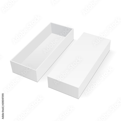 Empty rectangular box mock up with lid isolated on white background. Vector illustration