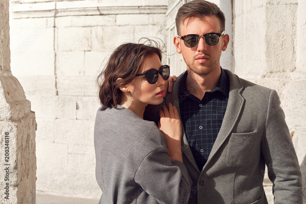 Beautiful and fashion looking couple in the city 