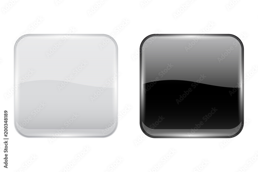 Black and white glass buttons. Web square 3d icons Black and white glass buttons. Web square 3d icons