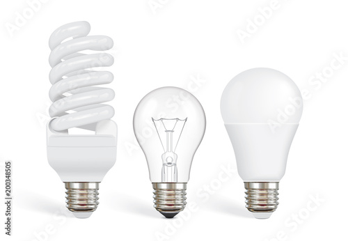 transparent incandescent bulb, fluorescent and led bulb vector