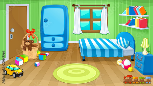 Funny bedroom with toys