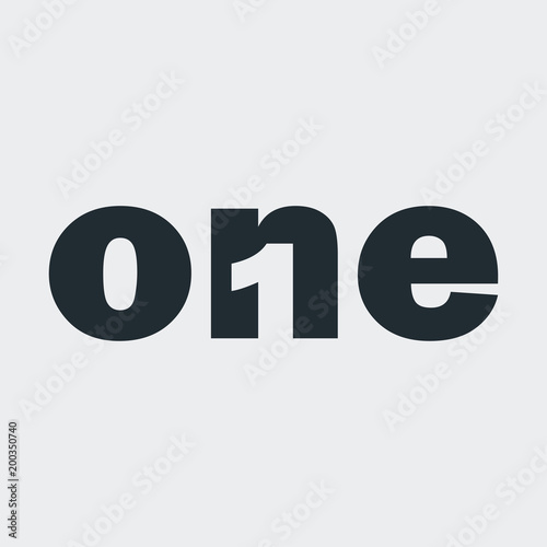 Tipografia one con 1 en espacio negativo en fondo gris