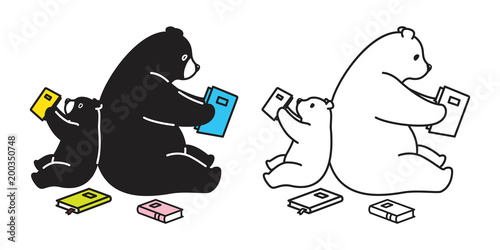 Bear vector polar bear panda logo icon read book illustration cartoon doodle