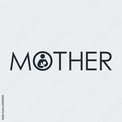 Tipografia MOTHER con madre e hijo en círculo en fondo gris