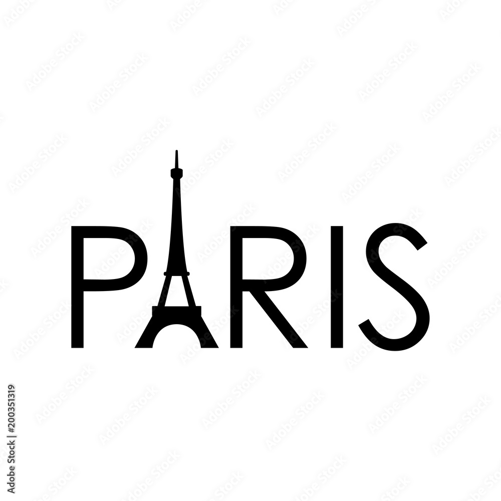 Tipografia PARIS con torre Eiffel en color negro