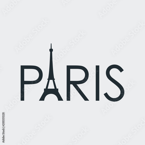 Tipografia PARIS con torre Eiffel en fondo gris