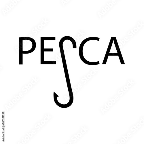 Tipografia PESCA con anzuelo en color negro
