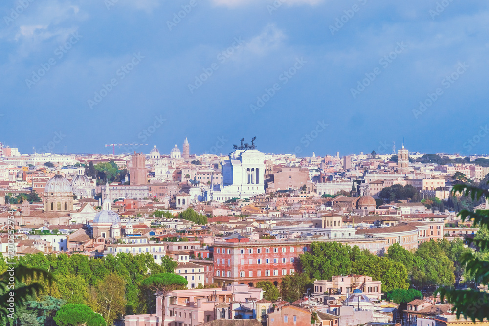 Rome rooftop view with ancient architecture in Italy