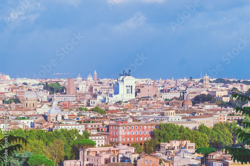 Rome rooftop view with ancient architecture in Italy © watman