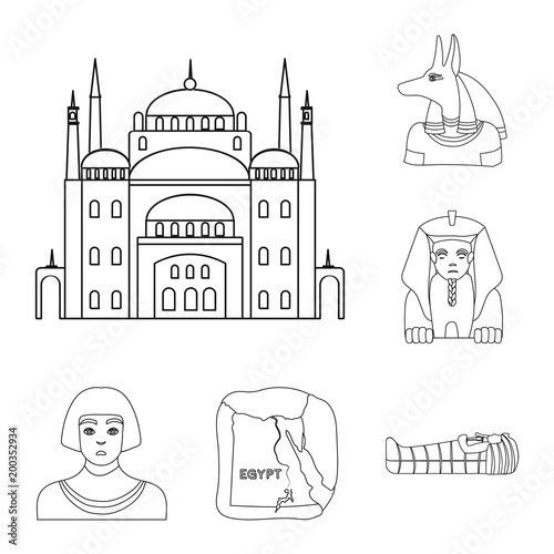 Ancient Egypt outline icons in set collection for design. The reign of Pharaoh vector symbol stock web illustration.