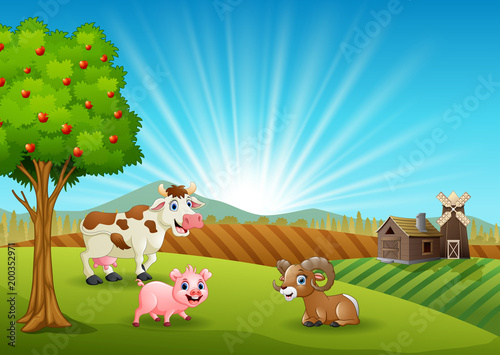 Happy farm animals in the morning